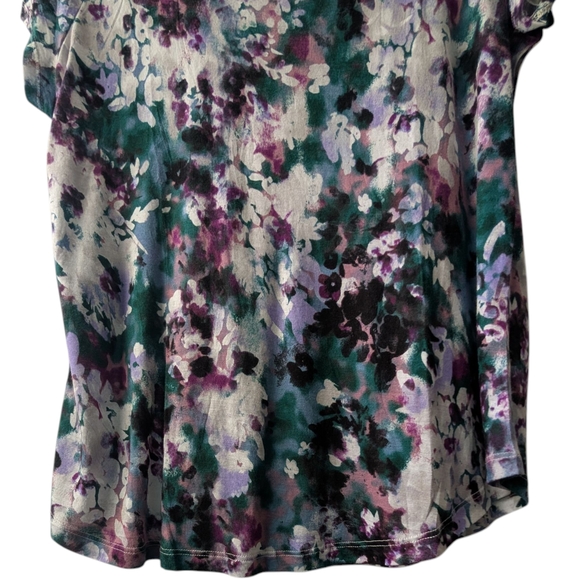 SIMPLY VERA VERA WANG WOMEN'S GREEN/PURPLE FLUTTER SLEEVE GRAPHIC TEE SIZE L - Picture 5 of 7